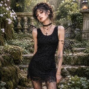 Annabella Lace Shift Dress Sz S Whimsigoth Y2K Boho Indie Romantic Scallop Goth
